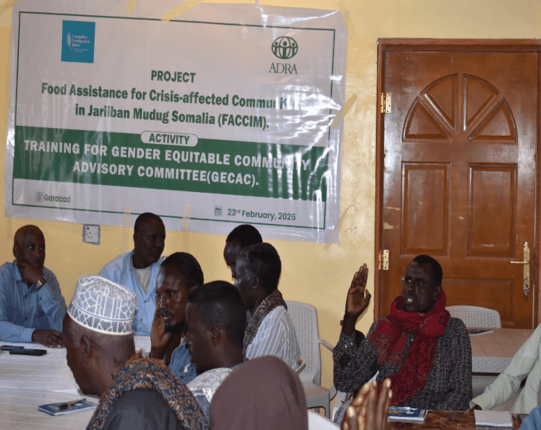 Community members participate in a gender equity training under ADRA’s FACCM project in Somalia.